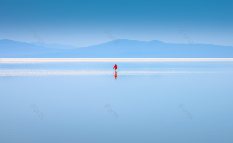 天空之境红衣美女美女的背影清新的浅色系背景壁纸系列户外摄影,高清,摄影图,摄影图片,图片大全,摄影图免费下载